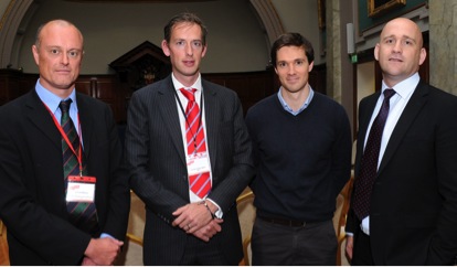 FSEM Annual Scientific Meeting, Dublin, September 2012:  Left to right: Dr Nicholas Mahony, FSEM Board Member and MSc SEM co-ordinator in Trinity College Dublin, Dr Andrew-Franklyn-Miller, SEM Consultant, Sports Surgery Clinic, Santry, Stuart O’Flanagan, and Dr Eanna Falvey, FSEM Board Member and Director of SEM, Sports Surgery Clinic, Santry, IRFU National Team Doctor. 