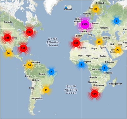 Mapped locations of BJSM_BMJ's followers
