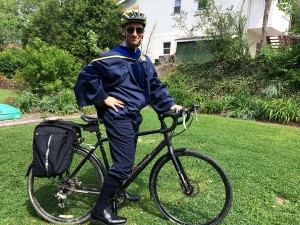 Christiaan rode his bike to the 2015 MPH and PhD graduation ceremony while wearing his academic dress.