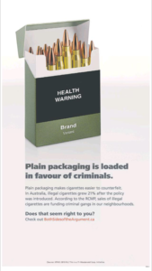 Advertisement by JTI-Macdonald against tobacco plain packaging in Canada
